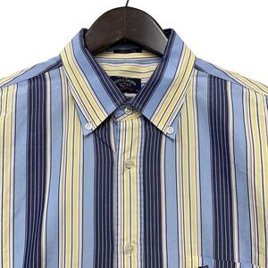 Paul & Shark Mens Button Down Shirt Blue/Yellow Striped Embroidered Logo Size 45